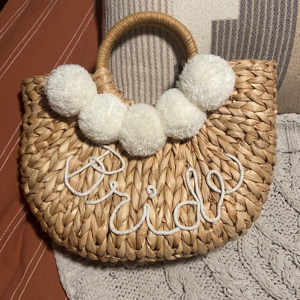 Bride Straw Purse hand-lettered with "bride"